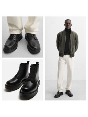 Zara Vegan Leather Chunky Lace Up Boots